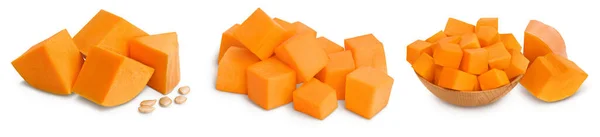Čerstvé oranžové dýně izolované na bílém pozadí s odstřihovací pěšinou a plnou hloubkou pole. Nastavit nebo sbírka — Stock fotografie