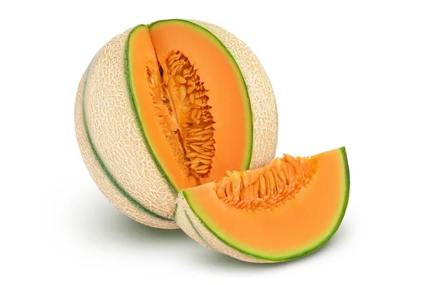 Cantaloupe meloen geïsoleerd op witte achtergrond met clipping pad en volledige scherptediepte, — Stockfoto