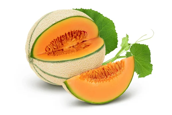 Melon cantaloup isolé sur fond blanc avec chemin de coupe et pleine profondeur de champ, — Photo