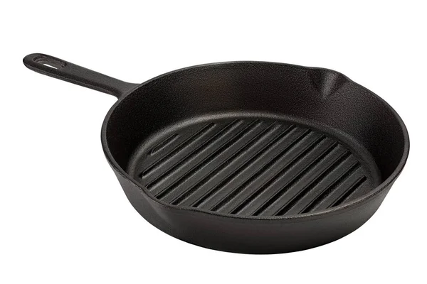 Empty cast iron grill frying pan isolated on white background with clipping path — Stock Photo, Image