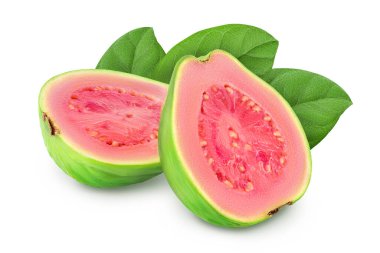 Guava meyvesi kırpma yolu ve tam derinlik alan ile beyaz arkaplanda izole