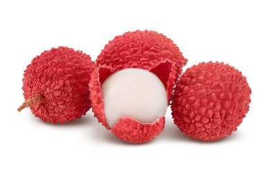 Lychee meyvesi kırpma yolu ve tam derinlik ile beyaz arkaplanda izole