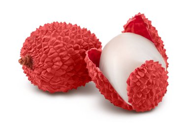 Lychee meyvesi kırpma yolu ve tam derinlik ile beyaz arkaplanda izole