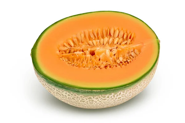 Cantaloupe melon half isolated on white background with clipping path and full depth of field. — Stock Photo, Image