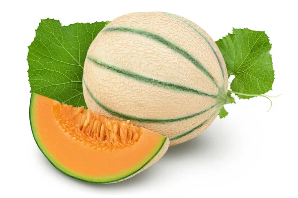 Cantaloupe melon isolated on white background with clipping path and full depth of field, — Stock Photo, Image