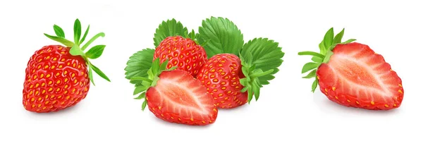 Φράουλα και μισή απομονωμένη σε λευκό φόντο. Φρέσκο μούρο με πλήρες βάθος πεδίου. Ορισμός ή συλλογή — Φωτογραφία Αρχείου