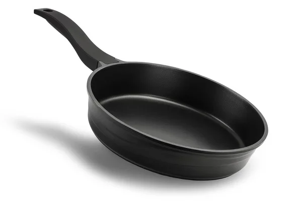 Black frying pan with a non-stick coating isolated on white background with clipping path and full depth of field — Stock Photo, Image