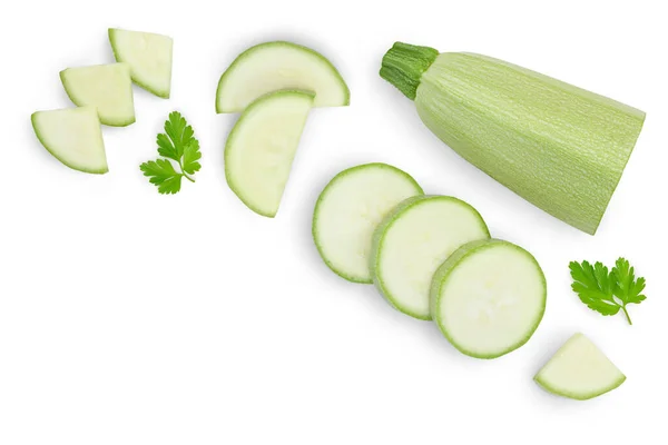 Zucchini Eller Märg Isolerad Vit Bakgrund Toppvy Med Kopieringsutrymme För — Stockfoto
