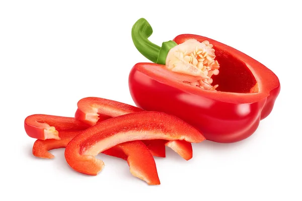 Slices Red Sweet Bell Pepper Isolated White Background — Stock Photo, Image