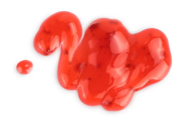 Roter Erdbeersirup Isoliert Auf Weißem Hintergrund Mit Voller Schärfentiefe Draufsicht — Stockfoto