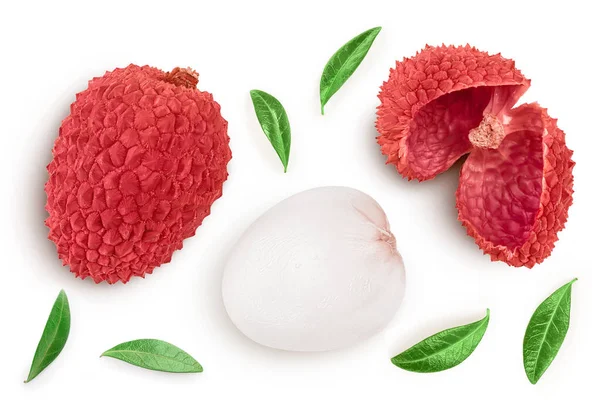 Lychee Fruit Isolated White Background Full Depth Field Top View — Stock Photo, Image