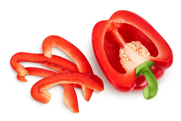 Slices Red Sweet Bell Pepper Isolated White Background Top View — Stock Photo, Image