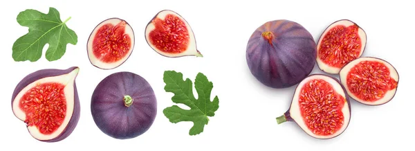 Fig Fruits Isolated White Background Top View Flat Lay Set — 图库照片