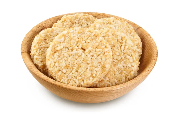 Coconut Cookies White Flax Seeds Honey Wooden Bowl Isolated White — Stok Foto
