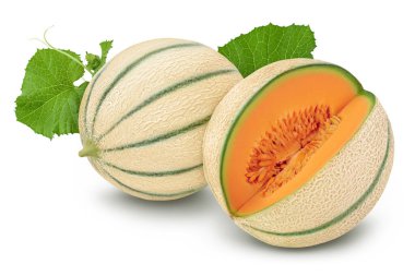 Kavun tam derinlikte beyaz arkaplanda izole edildi