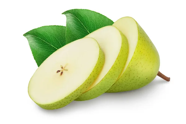 Green Pear Fruit Slices Isolated White Background Full Depth Field — 스톡 사진