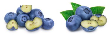 fresh blueberry and slices isolated on white background closeup with full depth of field. Set or collection.