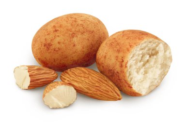 Marzipan balls or potatoes with almond isolated on white background full depth of field.