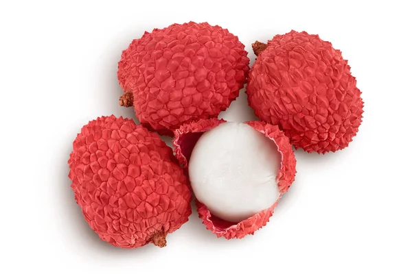 Lychee Fruit Isolated White Background Full Depth Field Top View — Stock Photo, Image