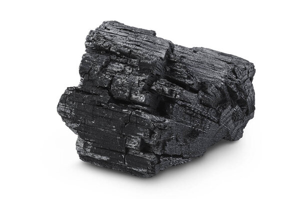 Естественный древесный уголь изолирован на белом фоне с полной глубиной резкости.