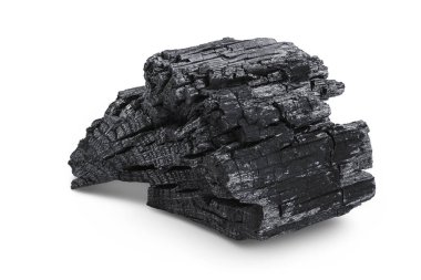 Natural wooden charcoal isolated on white background with full depth of field.