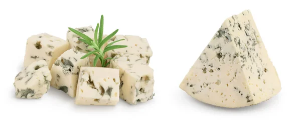 Diced Blue Cheese Rosemary Isolated White Background Full Depth Field — Foto de Stock