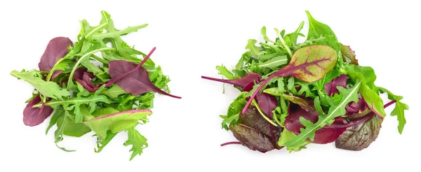 白い背景に分離された異なるサラダのミックス トップビュー フラットレイ — ストック写真