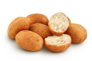Marzipan balls or potatoes with almond isolated on white background full depth of field.