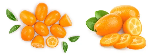 Cumquat Nebo Kumquat Polovinou Izolované Bílém Pozadí Pohled Shora Rozložení — Stock fotografie