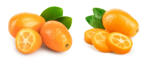 Cumquat Kumquat Com Metade Isolado Sobre Fundo Branco — Fotografia de Stock
