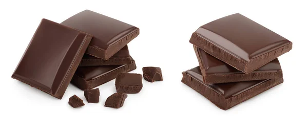 Pequenas Peças Chocolate Escuro Isoladas Fundo Branco — Fotografia de Stock