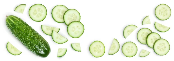 Sliced Cucumber Isolated White Background Full Depth Field Top View — Stock Photo, Image