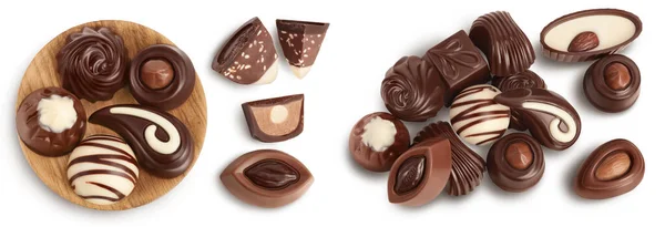 Tahta Kasede Çikolatalı Şeker Beyaz Arka Planda Izole Edilmiş Geniş — Stok fotoğraf