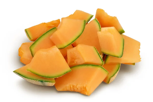 Cantaloupe Melone Stücke Isoliert Auf Weißem Hintergrund Mit Voller Schärfentiefe — Stockfoto