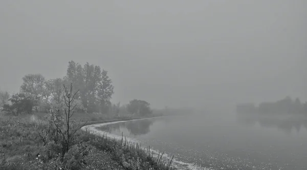 Sonbaharda Manitoba Kanada 'da sisli bir sabah 