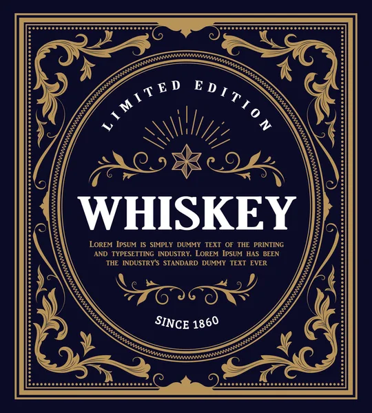 Whiskey Label Antike Gravur Design Retro Vektor Illustration — Stockvektor