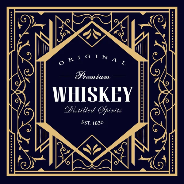 Whiskey Vintage Label Lineare Dünne Linie Art Deco Retro Design — Stockvektor