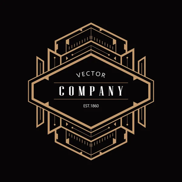 Vintage Crachá Arte Deco Logotipo Design Vetor Ilustração —  Vetores de Stock