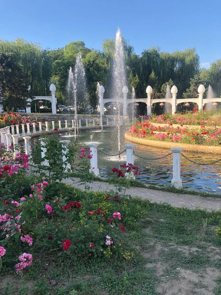 beautiful garden fountain in the park