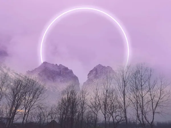 Stock image fantasy landscape with a moon and a lake