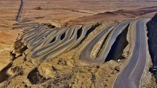 aerial view of the road in the desert
