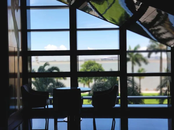 interior of a cafe with a window