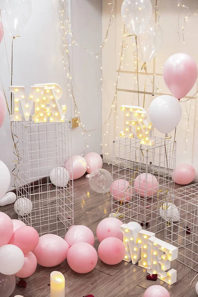 birthday party decoration with balloons and decorations