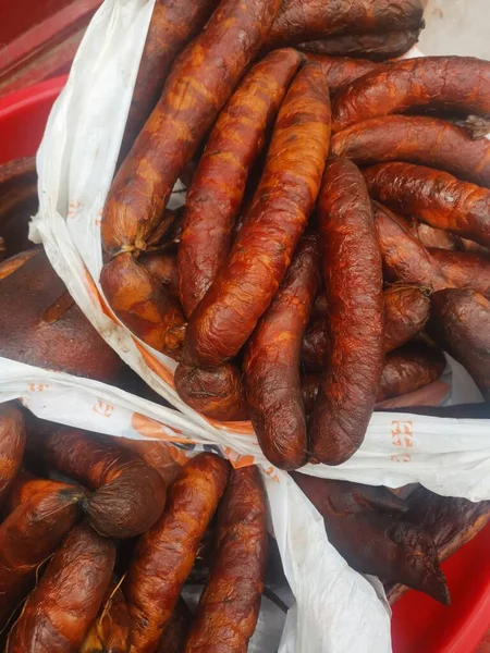 sausage on a market stall
