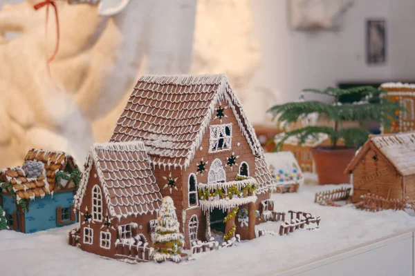 christmas gingerbread house with snow