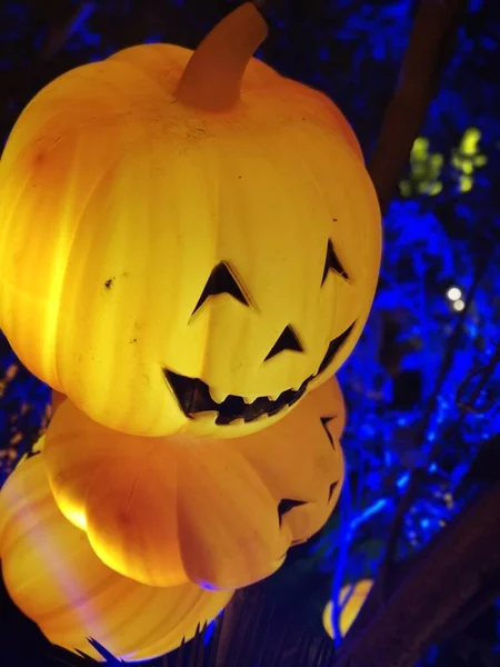 halloween pumpkin with a glowing mask