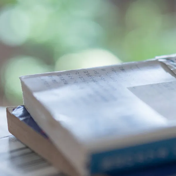 close up of a book with a blurred background