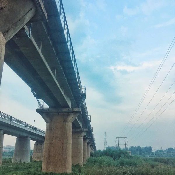 Vista Del Puente Ciudad Zona Industrial Más Contaminada — Foto de Stock
