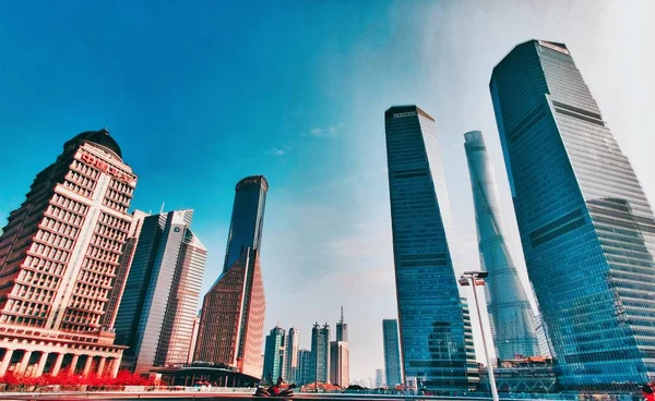 view of the city of the lujiazui financial district in shanghai, china