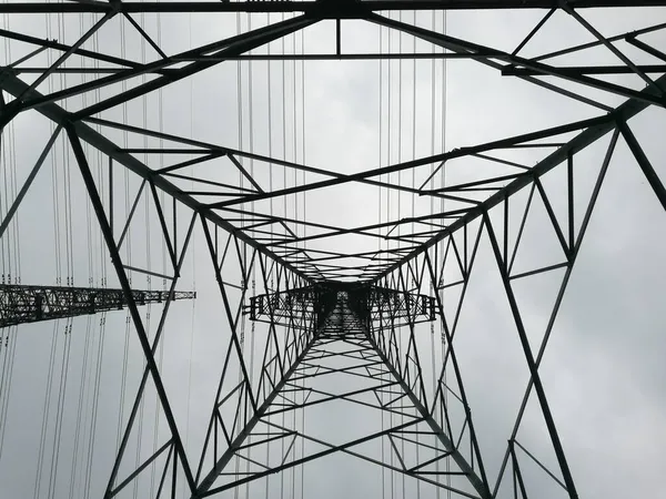 electrical lines, high voltage tower, electricity transmission and sky